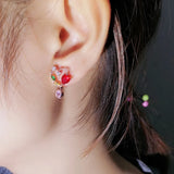 S925 Silver Red Crystal Heart Zircon Earrings Women Fresh Net Red Wild Earrings