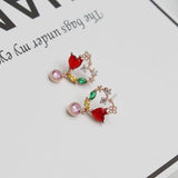 S925 Silver Red Crystal Heart Zircon Earrings Women Fresh Net Red Wild Earrings