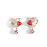 S925 Silver Red Crystal Heart Zircon Earrings Women Fresh Net Red Wild Earrings