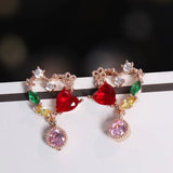 S925 Silver Red Crystal Heart Zircon Earrings Women Fresh Net Red Wild Earrings