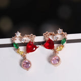S925 Silver Red Crystal Heart Zircon Earrings Women Fresh Net Red Wild Earrings