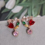 S925 Silver Red Crystal Heart Zircon Earrings Women Fresh Net Red Wild Earrings