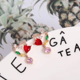 S925 Silver Red Crystal Heart Zircon Earrings Women Fresh Net Red Wild Earrings