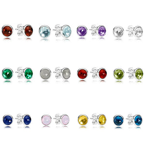 S925 Round Crystal Stone Stud Earrings DIY Jewelry 12 Colors