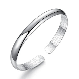 S925 Silver Heart Sutra Bangle Bracelet Glossy Jewelry Gift