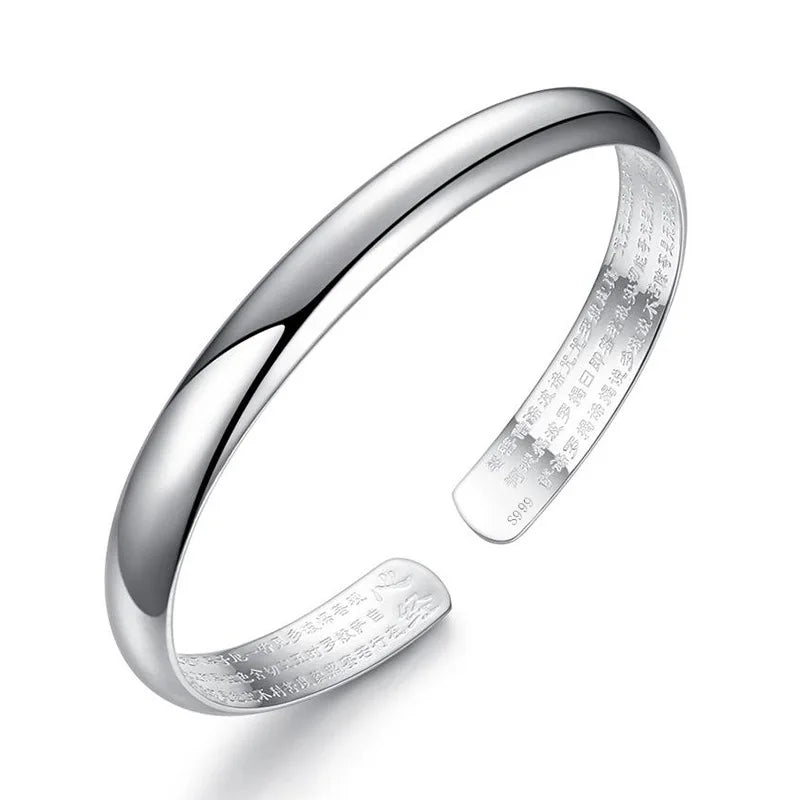 S925 Silver Heart Sutra Bangle Bracelet Glossy Jewelry Gift