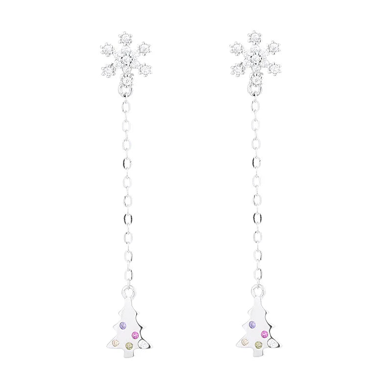 S925 Snowflake Christmas Tree Long Earrings Zircon Tassel Pendant Earrings
