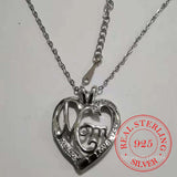 S925 Sterling Silver Mom Heart Crystal Necklace Mother's Gift Christmas