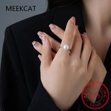 S925 Sterling Silver Synthetic Pearl Cocktail Ring for Women Girls DS3911