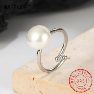 S925 Sterling Silver Synthetic Pearl Cocktail Ring for Women Girls DS3911
