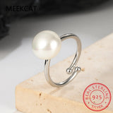 S925 Sterling Silver Synthetic Pearl Cocktail Ring for Women Girls DS3911