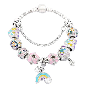 Colorful Rainbow Set Bracelet with Safety Chain - Sweet Style Spring Collection