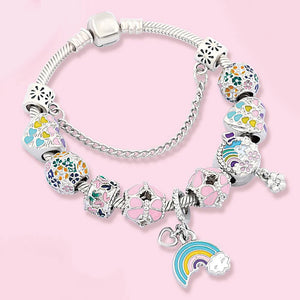Colorful Rainbow Set Bracelet with Safety Chain - Sweet Style Spring Collection