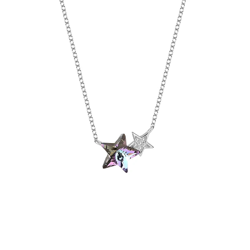 S925 Sterling Silver Star Necklace Austrian Crystal Collarbone Chain