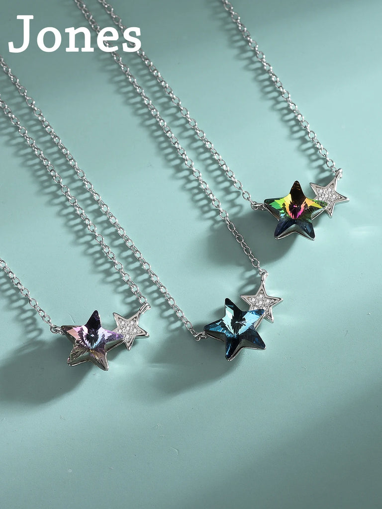 S925 Sterling Silver Star Necklace Austrian Crystal Collarbone Chain