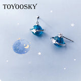 S925 Stamp Silver Women Planet Small Stud Earrings Ear Studs Girl Gift