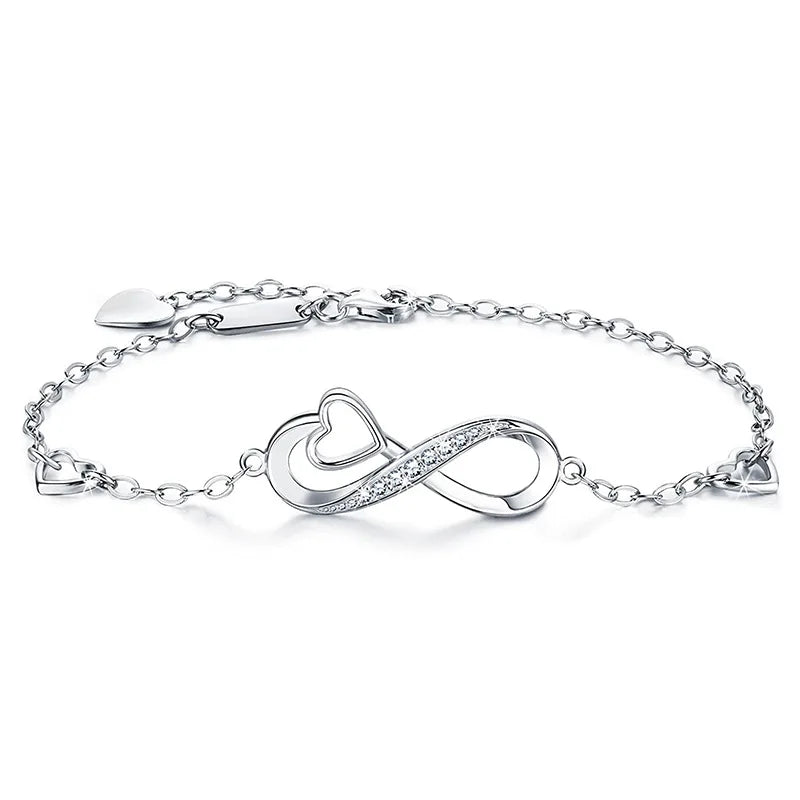 S925 Sterling Silver 8-shaped Bracelet Heart Embedded High end Women's Jewelry