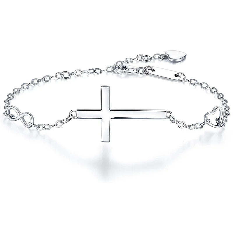 S925 Sterling Silver Cross Heart Belief Bracelet Jewelry
