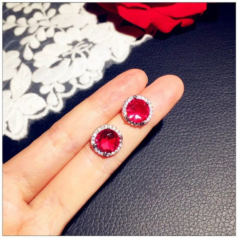 Vintage Ruby Stud Earrings Necklace Set