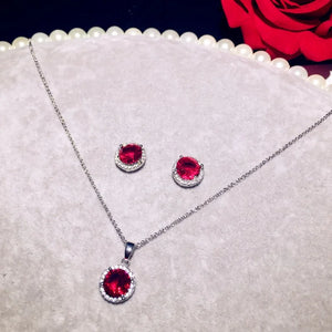 Vintage Ruby Stud Earrings Necklace Set
