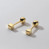 S925 Sterling Silver Square Earrings Allergy Silver Studs