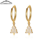 S925 Sterling Silver Mini Christmas Tree Hoop Earrings for Women