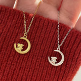 Moon Rabbit Necklace 925 Sterling Silver 14K Plated Wedding Party Jewelry