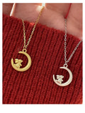 Moon Rabbit Necklace 925 Sterling Silver 14K Plated Wedding Party Jewelry