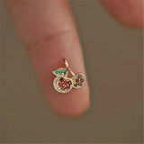 Colorful Zircon Cherry Fruit Pendant Necklace, Sterling Silver Plated