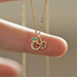 Colorful Zircon Cherry Fruit Pendant Necklace, Sterling Silver Plated