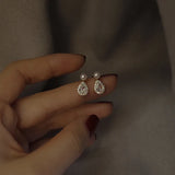 S925 14k Plated Pearl Stud Earrings Water Drop Zircon Earrings