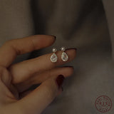 S925 14k Plated Pearl Stud Earrings Water Drop Zircon Earrings