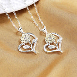 925 Silver Sunflower Heart Necklace AAA Zircon 18 Inches