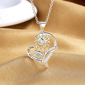 925 Silver Sunflower Heart Necklace AAA Zircon 18 Inches