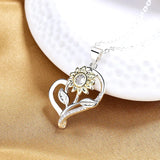 925 Silver Sunflower Heart Necklace AAA Zircon 18 Inches