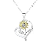 925 Silver Sunflower Heart Necklace AAA Zircon 18 Inches