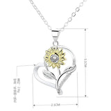 925 Silver Sunflower Heart Necklace AAA Zircon 18 Inches