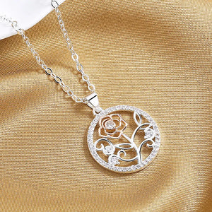 S925 Silver Roses Zircon Necklace for Women Wedding Gift
