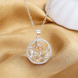 S925 Silver Roses Zircon Necklace for Women Wedding Gift