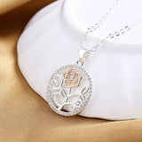S925 Silver Roses Zircon Necklace for Women Wedding Gift