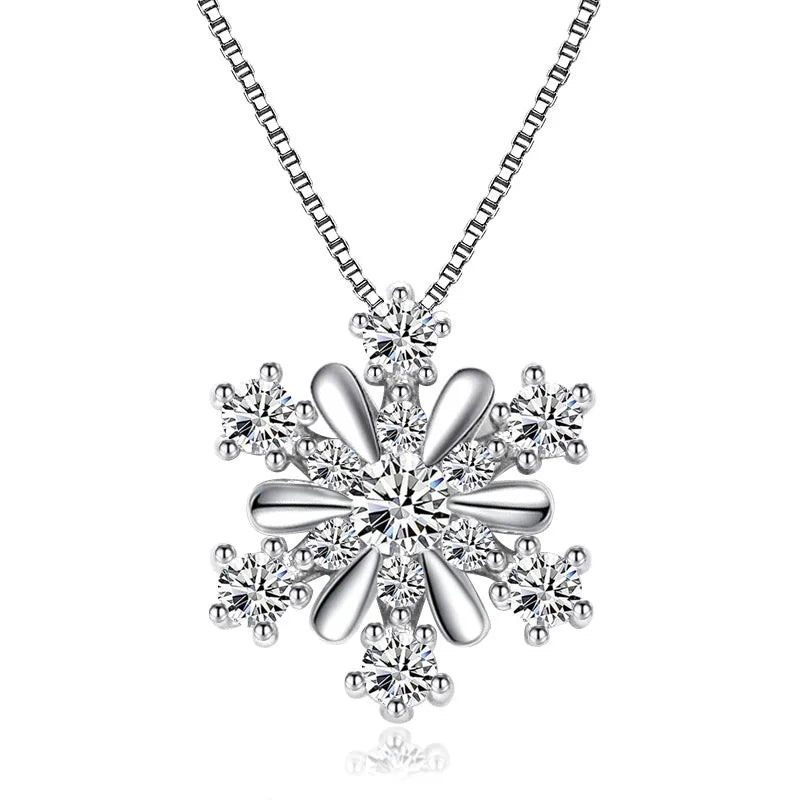 S925 Sterling Silver Snowflake Zircon Necklace 18 Inches