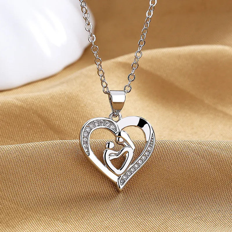S925 Silver 18" Mom Heart Zircon Necklace - Gift for Mom Wife