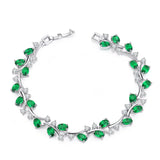 925 Silver 18K Zircon Bracelet Emerald Sapphire Bride Wedding Party Jewelry