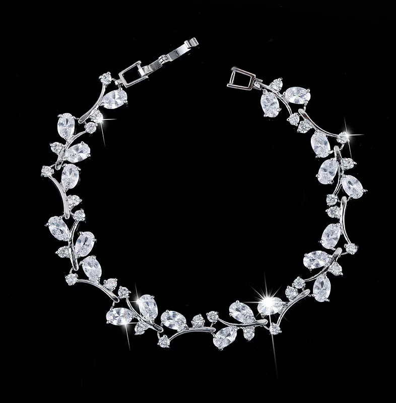 925 Silver 18K Zircon Bracelet Emerald Sapphire Bride Wedding Party Jewelry