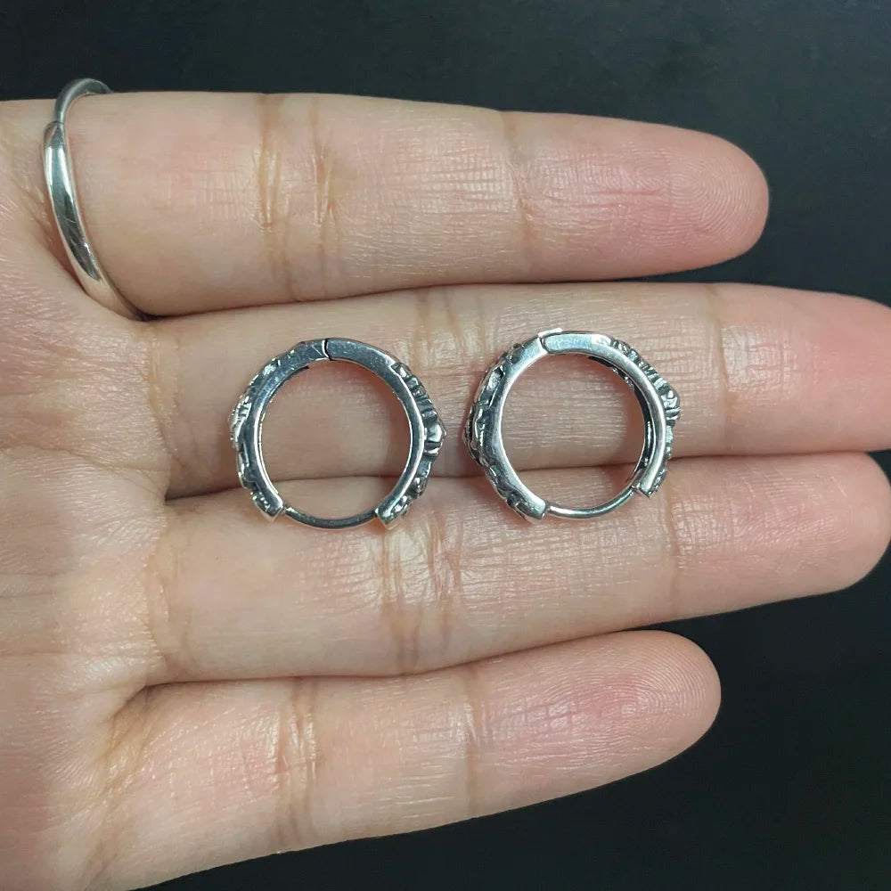 S925 Sterling Silver 18mm Hoop Earrings with Vintage Pixiu Pattern