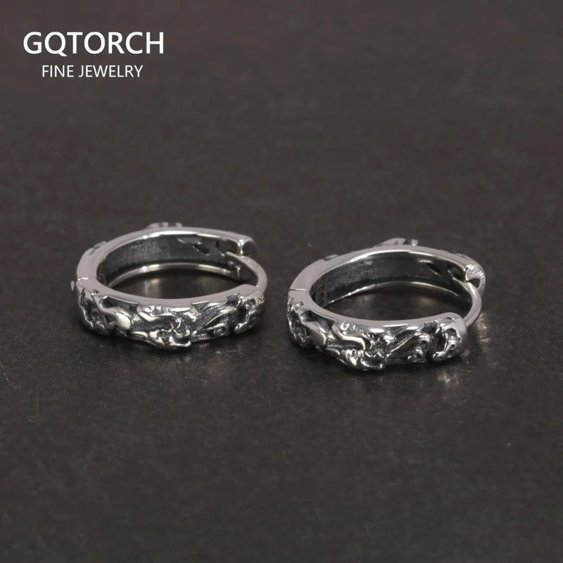 S925 Sterling Silver 18mm Hoop Earrings with Vintage Pixiu Pattern
