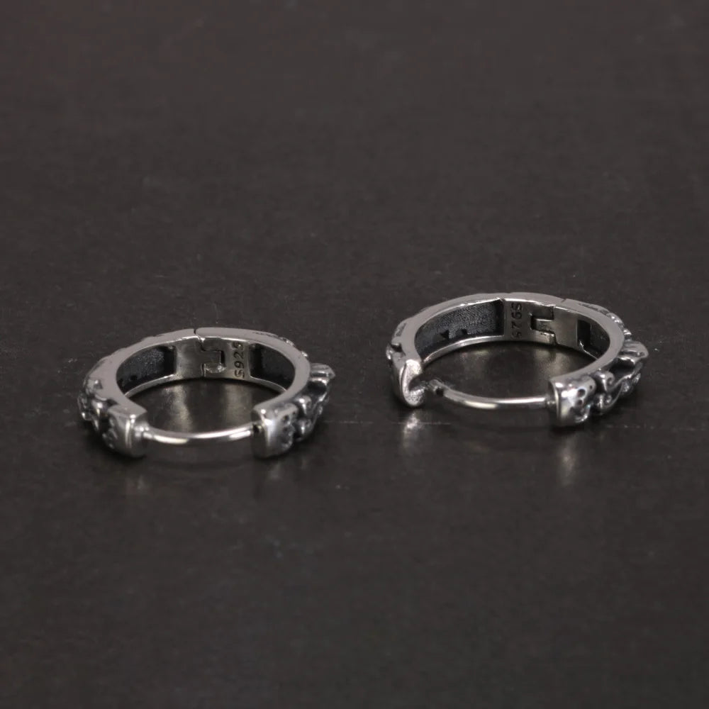 S925 Sterling Silver 18mm Hoop Earrings with Vintage Pixiu Pattern