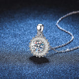 S925 Sterling Silver 1CT Moissanite Pendant Necklace Flower Charm Necklace