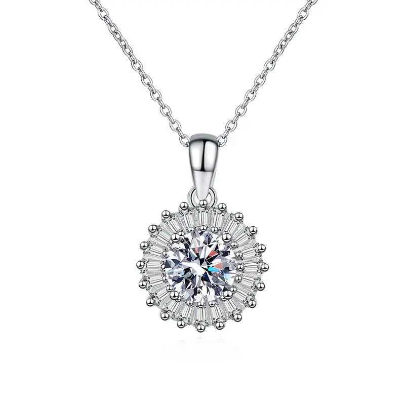S925 Sterling Silver 1CT Moissanite Pendant Necklace Flower Charm Necklace