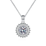 S925 Sterling Silver 1CT Moissanite Pendant Necklace Flower Charm Necklace